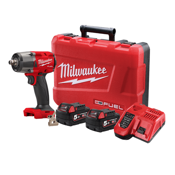 Milwaukee M18 FUELâ„¢ 1/2" Mid-Torque Impact Wrench with Friction Ring Kit (2x 5.0Ah)