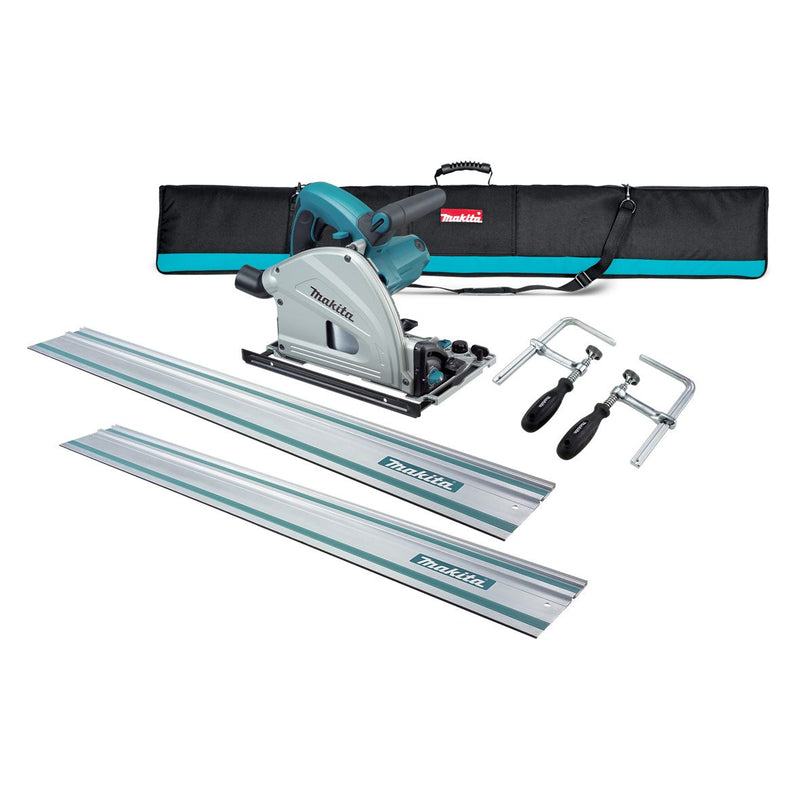Makita 165mm (6-1/2"") Plunge Cut Circular Saw Kit - Includes 2 x 1400mm tracks, joiners, 2 x G-clamps, track bag & PCD fibre cement blade SP6000JT2X