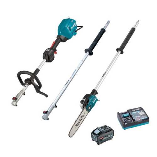 Makita 40V Max BRUSHLESS Multi-Function Powerhead, (LE400MP) Extension Pole & (EY403MP) Pole Saw Attachment Kit- Includes 5.0Ah Battery & Single Port Rapid Charger UX01GT102