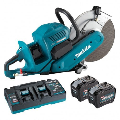 Makita 80V Max (40Vx2) BRUSHLESS 355mm (14") Power Cut - Includes 2 x 8.0Ah Battery & Dual Port Rapid Charger