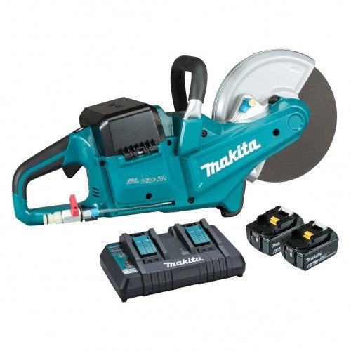 Makita 18Vx2 BRUSHLESS 230mm (9") Power Cutter Kit - Includes 2 x 6.0Ah Batteries, Dual Port Rapid Charger * Blade not included