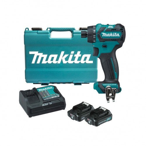 Makita 12V Max BRUSHLESS 1/4" Hex Chuck Driver Drill Kit - Includes 2 x 2.0Ah Batteries, Rapid Charger & Case