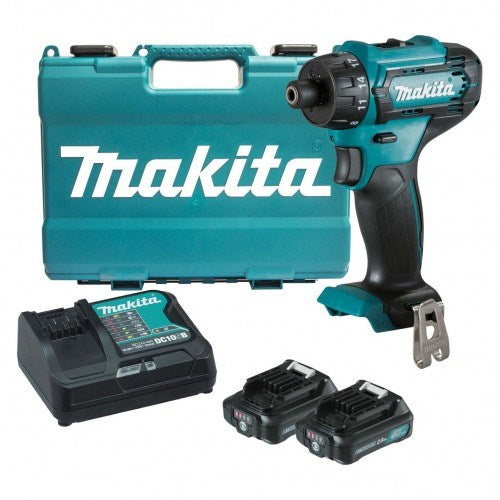 Makita 12V Max 1/4" Hex Chuck Driver Drill Kit - Includes 2 x 2.0Ah Batteries, Rapid Charger & Case