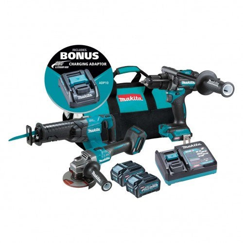 Makita "3 Piece BRUSHLESS Combo Kit - HP001GZ, JR001GZ, GA005GZ, 2x BL4040, DC40RA & TOTE BAG (199935-1) BONUS: 18V LXT Battery Charging Adaptor (ADP10)" DK0133G301