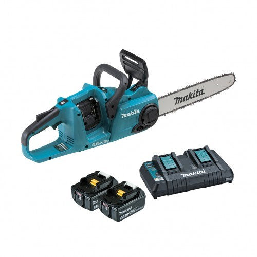 Makita 18Vx2 350mm BRUSHLESS Chainsaw Kit - Includes 2 x 5.0Ah Batteries & Dual Port Rapid Charger DUC353PT2