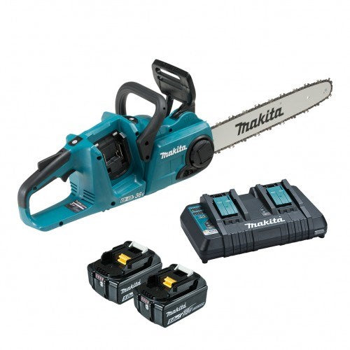 Makita 18Vx2 400mm BRUSHLESS Chainsaw Kit  - Includes 2 x 5.0Ah Batteries & Dual Port Rapid Charger DUC400PT2