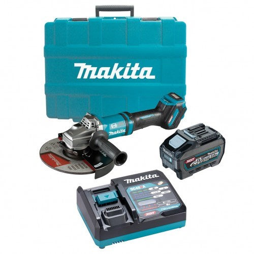 Makita 40V Max BRUSHLESS 230mm (9") Angle Grinder Kit - Includes 5.0Ah Battery, Single Port Rapid Charger & Plastic Case GA038GT101