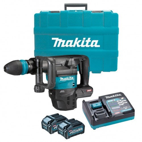 Makita 40V Max BRUSHLESS SDS Max Demolition Hammer Kit - Includes 2 x 4.0Ah Battery, Single Port Rapid Charger & Plastic Case HM001GM202