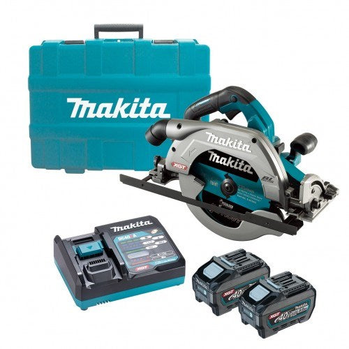 Makita "40V Max BRUSHLESS AWS* 235mm (9-1/4"") Circular Saw Kit, Guide Rail Compatible Saw Base  - Includes 2 x 5.0Ah Batteries, Single Port Rapid Charger & Plastic Case *AWS Receiver sold separately (198901-5)" HS009GT201
