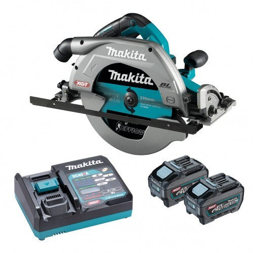 Makita "40V Max BRUSHLESS AWS* 270mm (10-5/8"") Circular Saw Kit, Guide Rail Compatible Saw Base  - Includes 2 x 5.0Ah Batteries & Single Port Rapid Charger *AWS Receiver sold separately (198901-5)" HS011GT201