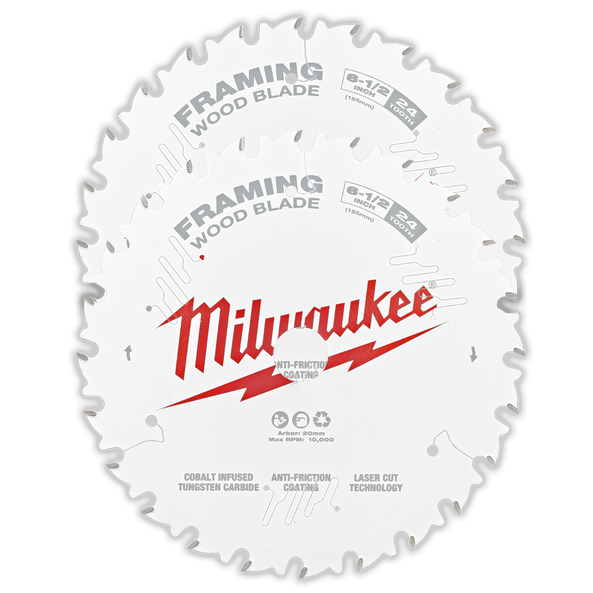 Milwaukee 6-1/2" 165mm 24T Wood Circular Saw Blade Framing 2 Pack 48418621 - Toolup Australia