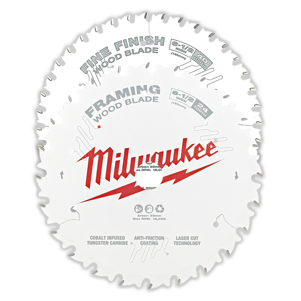 Milwaukee 6-1/2" 165mm Wood Circular Saw Blade Set - 24T Framing & 40T Fine Finish 48418632 - Toolup Australia