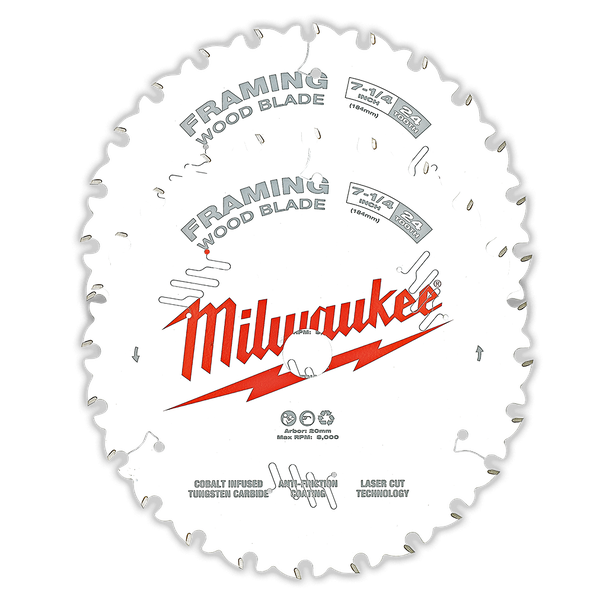Milwaukee 7-1/4" 184mm 24T Wood Circular Saw Blade Framing 2 Pack 48418721 - Toolup Australia