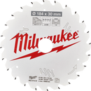 Milwaukee 7-1/4" 184mm 24T Wood Circular Saw Blade Framing, 30mm arbor 4932471297 - Toolup Australia
