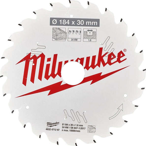 Milwaukee 7-1/4" 184mm 24T Wood Circular Saw Blade Framing, 30mm arbor 4932471297 - Toolup Australia