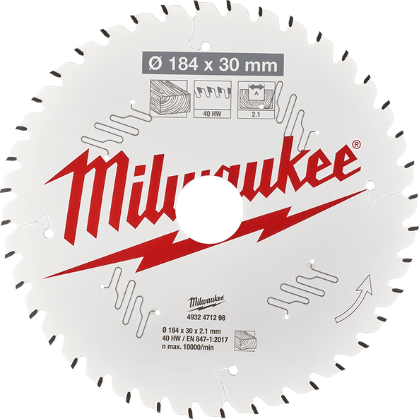 Milwaukee 7-1/4" 184mm 40T Wood Circular Saw Blade Fine Finish, 30mm arbor 4932471298 - Toolup Australia