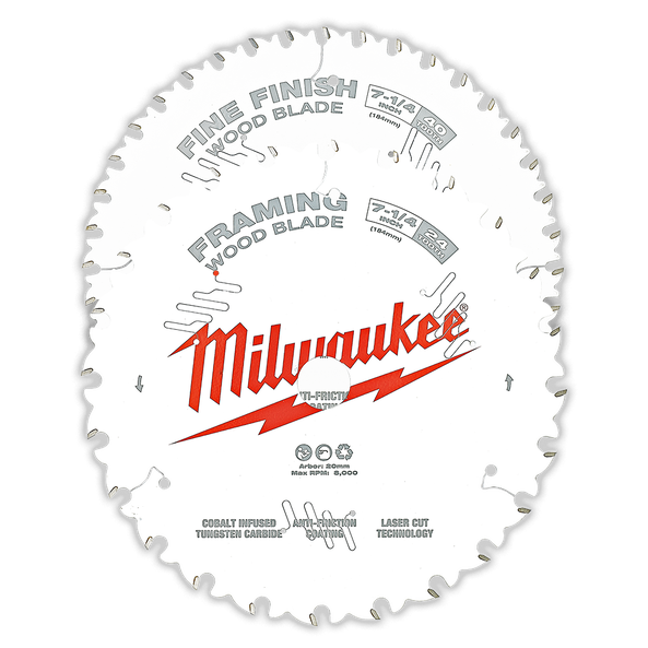 Milwaukee 7-1/4" 184mm Wood Circular Saw Blade Set - 24T Framing & 40T Fine Finish 48418732 - Toolup Australia