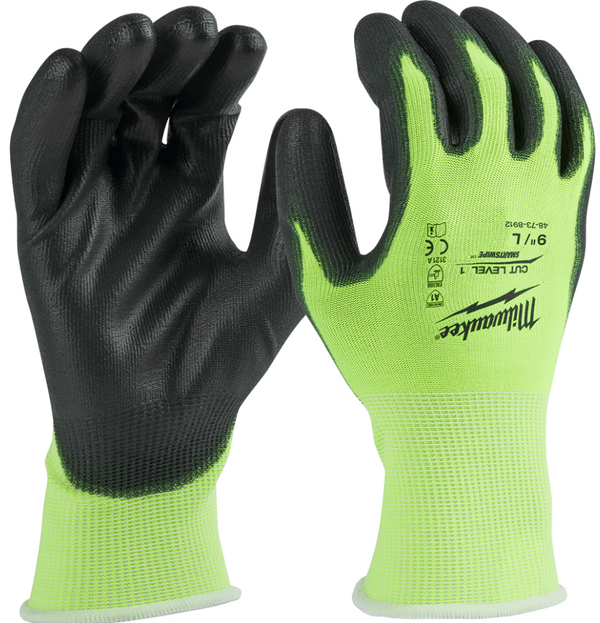Milwaukee Cut 1(A) High Vis PU Gloves – L 48738912 - Toolup Australia