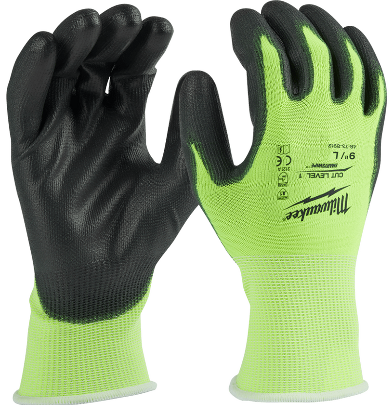 Milwaukee Cut 1(A) High Vis PU Gloves – L 48738912 - Toolup Australia