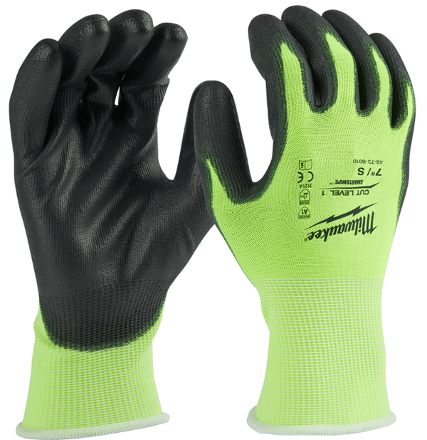 Milwaukee Cut 1(A) High Vis PU Gloves – S 48738910 - Toolup Australia