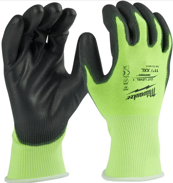 Milwaukee Cut 1(A) High Vis PU Gloves – XXL 48738914 - Toolup Australia