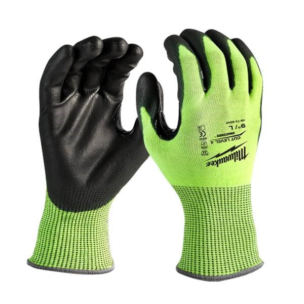 Milwaukee Cut 4(D) High Vis PU Gloves - M 48738941 - Toolup Australia