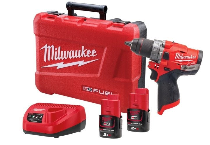 Milwaukee M12 FUEL Hammer Drill Driver Kit - 2 x 2.0Ah Batteries, Charger, Carry Case M12FPD-202C - Toolup Australia