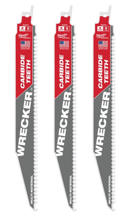 Milwaukee The Wrecker™ with Carbide Teeth SAWZALL® Blade 230mm 3Pkt 48005342 - Toolup Australia