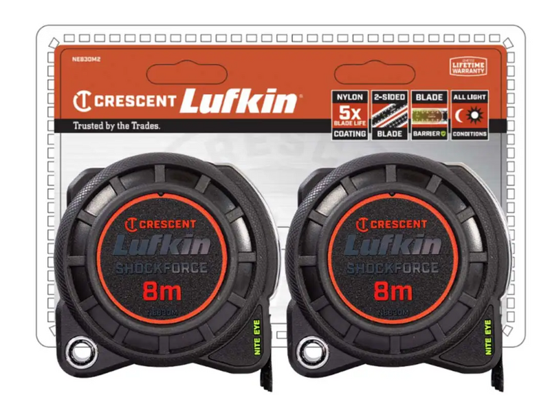 CRESCENT LUFKIN 2 PACK 8M NITE EYE TAPE MEASURE NE830M2