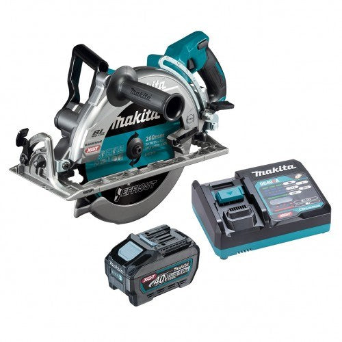 Makita 40V Max BRUSHLESS 260mm (10-1/4")  Rear Handle Saw Kit - Includes 5.0Ah Battery & Single Port Rapid Charger RS002GT101