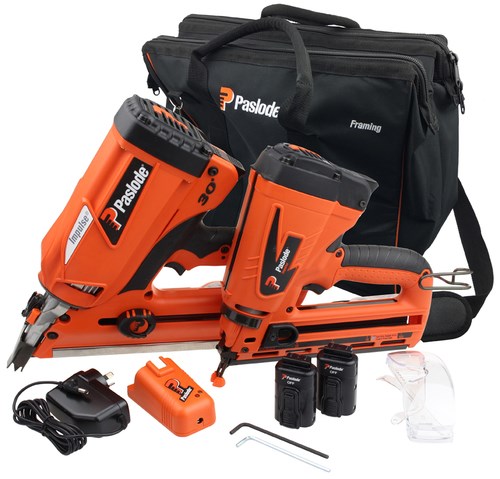 PASLODE PAIR INCLUDES FRAMER, BRADDER , 2 BATTERIES AND CHARGER S20503