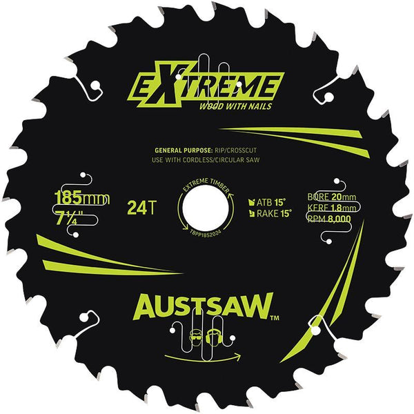 EXTREME WOOD WITH NAILS BLADE 185MM X 24TH TBPP1852024B - Toolup Australia