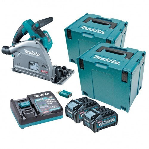Makita "40V Max BRUSHLESS AWS 165mm (6-1/2"") Plunge Cut Circular Saw - Includes 4.0Ah Battery & Single Port Rapid Charger & 2x Makpac Case Type 4 *AWS Receiver included" SP001GM201