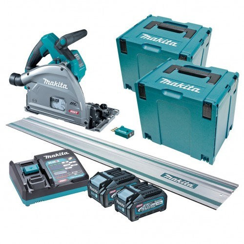 Makita "40V Max BRUSHLESS AWS 165mm (6-1/2"") Plunge Cut Circular Saw - Includes 4.0Ah Battery & Single Port Rapid Charger, 2x Makpac Case Type 4 & 1400m Guide Rail  *AWS Receiver included" SP001GM201T
