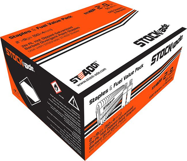 STOCKADE 50mm x 4.0mm BARBED STAPLES AND GAS FOR ST400I 12448