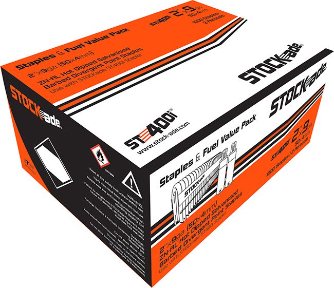 STOCKADE 50mm x 4.0mm BARBED STAPLES AND GAS FOR ST400I 12448 - Toolup Australia