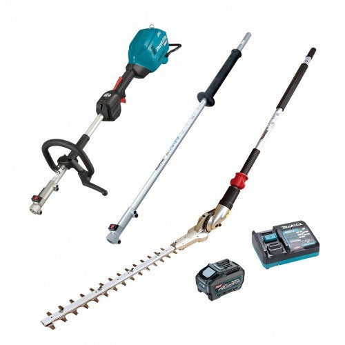 Makita 40V Max BRUSHLESS Multi-Function Powerhead, (LE400MP) Ext. Pole, (EY403MP) Pole Saw Attachment & (EN401MP) Hedge Trimmer Attachment Kit - Includes 5.0Ah Battery & Single Port Rapid Charger UX01GT103